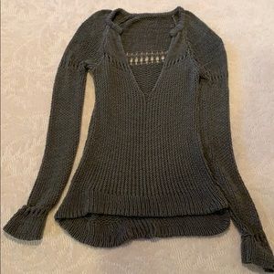 LF Olive Sweater with Open Plunge Neckline